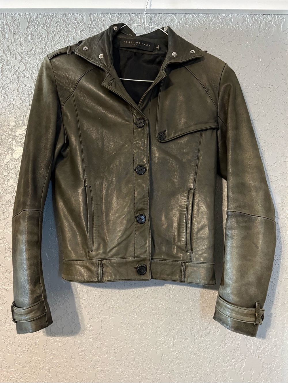 Ventcouvert Paris Olive Green Leather Jacket Size 2 “Made in France!”